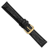 DeBeer 18mm Black Ostrich Grain Leather with Gold-tone Buckle 7.5 inch Watch Band