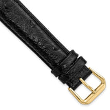 DeBeer 18mm Black Ostrich Grain Leather with Gold-tone Buckle 7.5 inch Watch Band