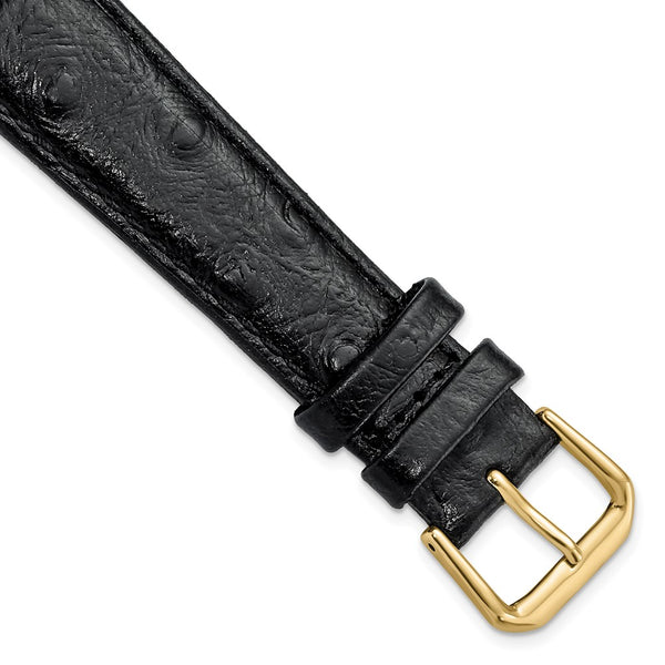 19mm Black Ostrich Grain Leather Gold-tone Buckle Watch Band