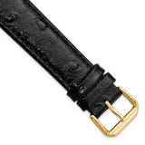 20mm Black Ostrich Grain Leather Gold-tone Buckle Watch Band