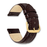 DeBeer 20mm Brown Crocodile Grain Leather with Dark Stitching and Gold-tone Buckle 7.5 inch Watch Band