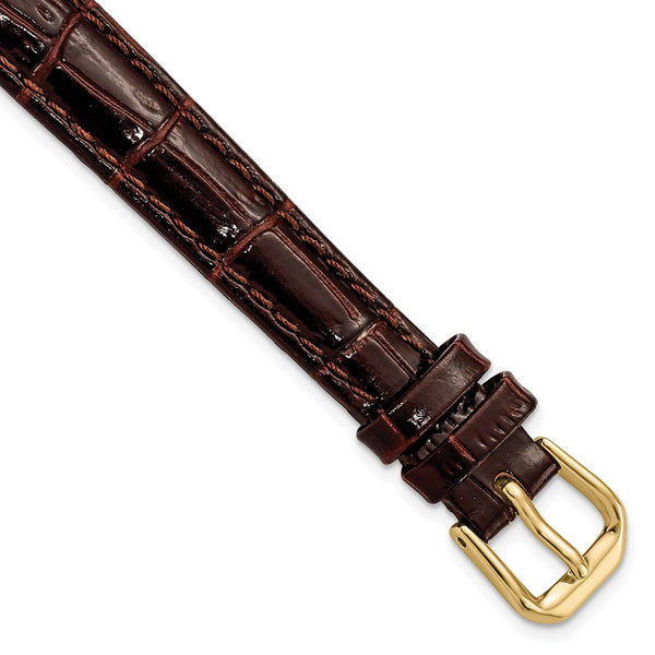 12mm Dark Brown Crocodile Dark Stitch Gold-tone Buckle Watch Band