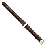 DeBeer 14mm Brown Crocodile Grain Leather with Dark Stitching and Gold-tone Buckle 6.75 inch Watch Band
