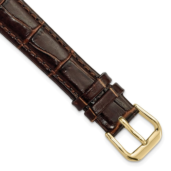 14mm Dark Brown Crocodile Dark Stitch Gold-tone Buckle Watch Band