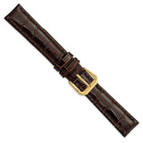 16mm Dark Brown Crocodile Dark Stitch Gold-tone Buckle Watch Band