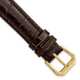 16mm Dark Brown Crocodile Dark Stitch Gold-tone Buckle Watch Band