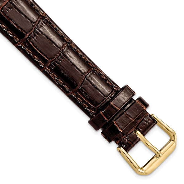 18mm Dark Brown Crocodile Dark Stitch Gold-tone Buckle Watch Band