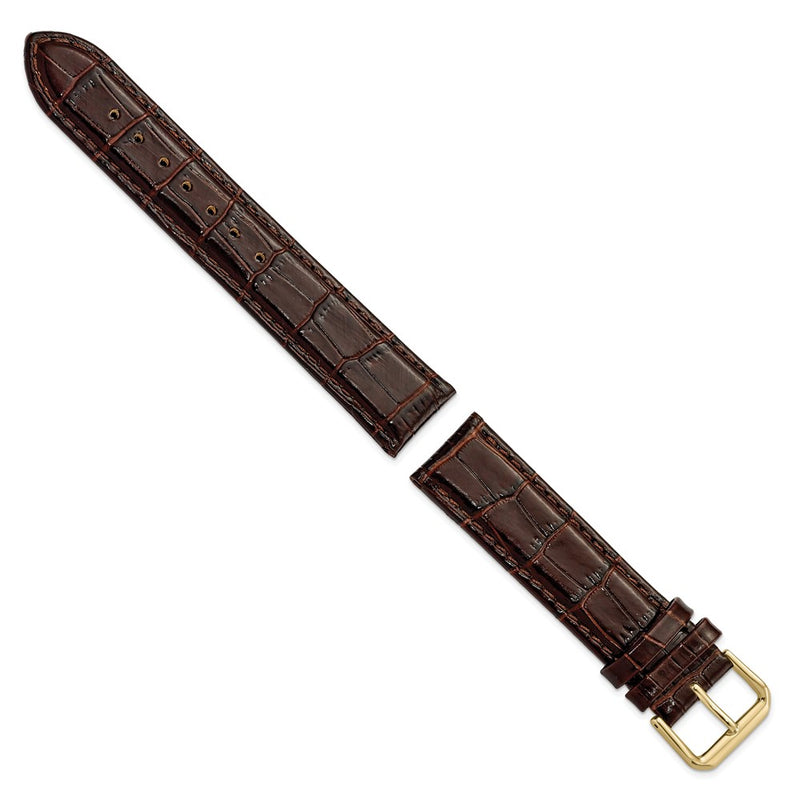 19mm Dark Brown Crocodile Dark Stitch Gold-tone Buckle Watch Band