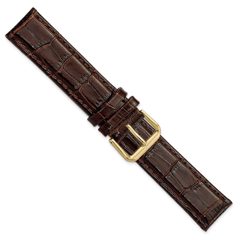 19mm Dark Brown Crocodile Dark Stitch Gold-tone Buckle Watch Band