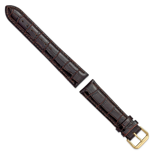 20mm Dark Brown Crocodile Dark Stitch Gold-tone Buckle Watch Band