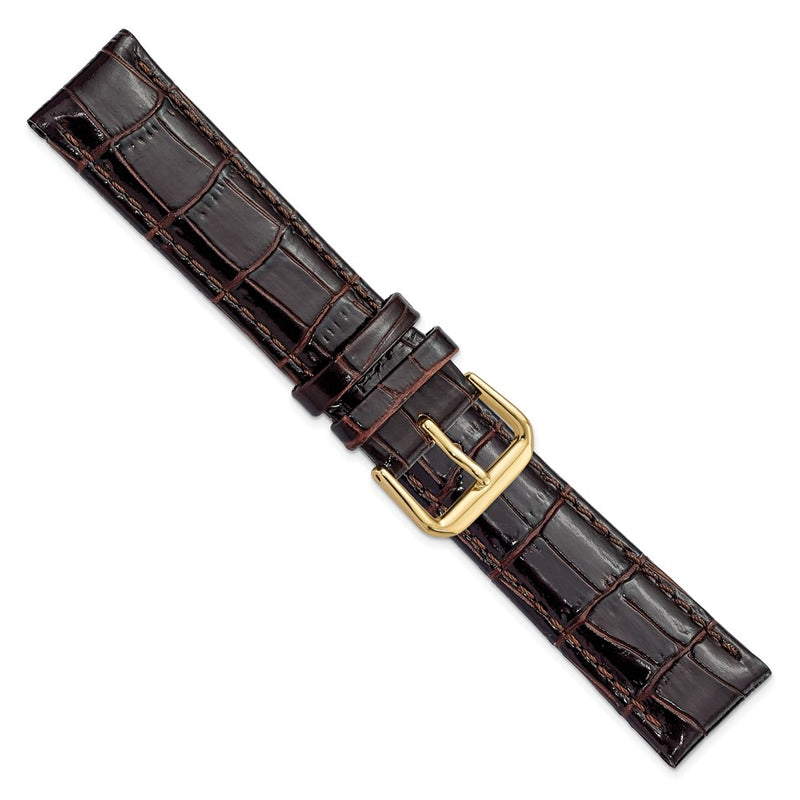 20mm Dark Brown Crocodile Dark Stitch Gold-tone Buckle Watch Band