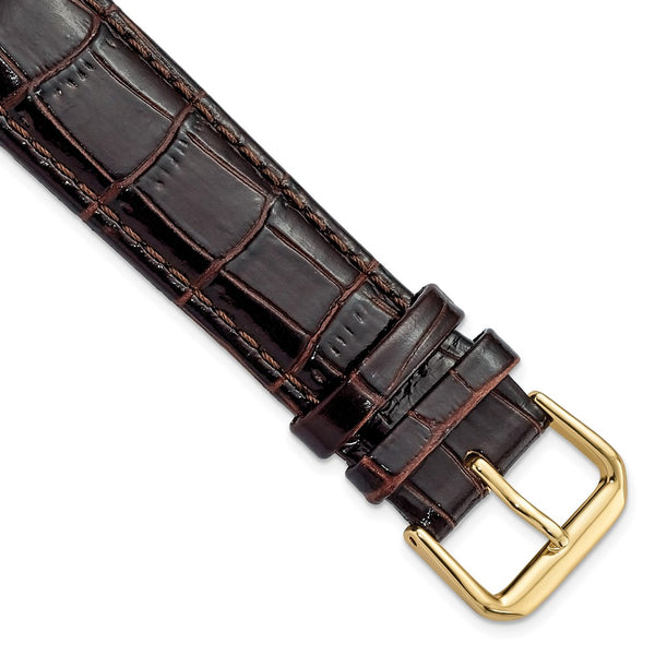 20mm Dark Brown Crocodile Dark Stitch Gold-tone Buckle Watch Band