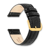 DeBeer 20mm Black Matte Wild Alligator Grain Leather with Gold-tone Buckle 7.5 inch Watch Band