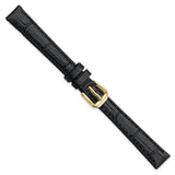 DeBeer 12mm Black Matte Wild Alligator Grain Leather with Gold-tone Buckle 6.75 inch Watch Band