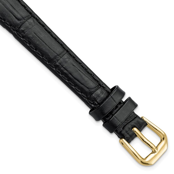 12mm Black Wild Alligator Grain Gold-tone Buckle Watch Band