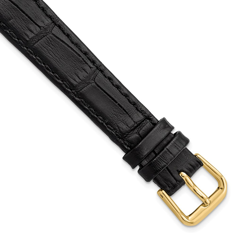 14mm Black Wild Alligator Grain Gold-tone Buckle Watch Band