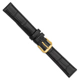 DeBeer 16mm Black Matte Wild Alligator Grain Leather with Gold-tone Buckle 7.5 inch Watch Band