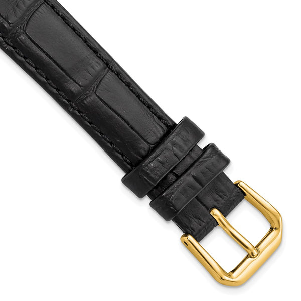 16mm Black Wild Alligator Grain Gold-tone Buckle Watch Band