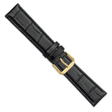 DeBeer 20mm Black Matte Wild Alligator Grain Leather with Gold-tone Buckle 7.5 inch Watch Band