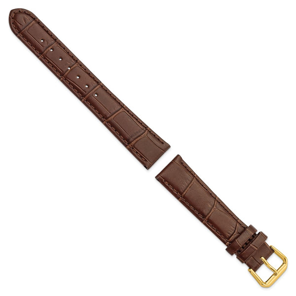 DeBeer 18mm Brown Matte Wild Alligator Grain Leather with Gold-tone Buckle 7.5 inch Watch Band