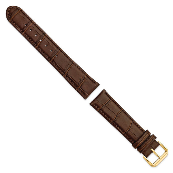 DeBeer 20mm Brown Matte Wild Alligator Grain Leather with Gold-tone Buckle 7.5 inch Watch Band