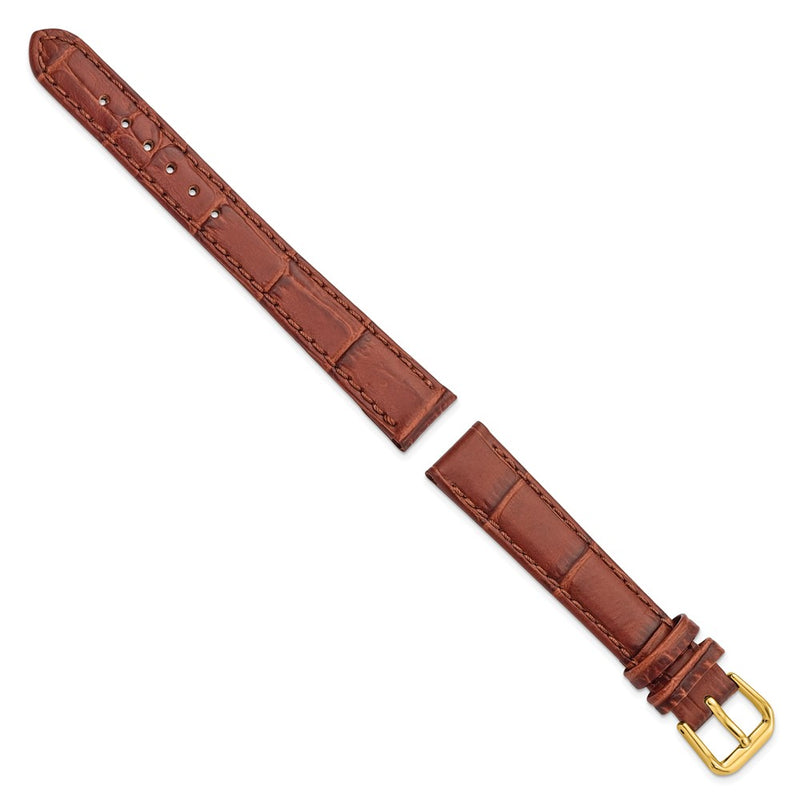 14mm Mahogany Brown Wild Alligator Gold-tone Buckle Watch Band