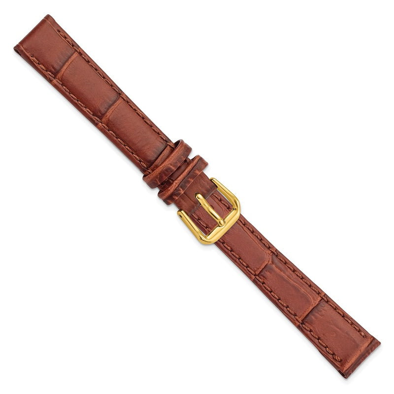 14mm Mahogany Brown Wild Alligator Gold-tone Buckle Watch Band