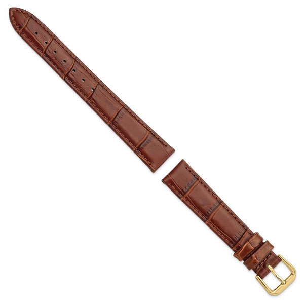 16mm Mahogany Brown Wild Alligator Gold-tone Buckle Watch Band