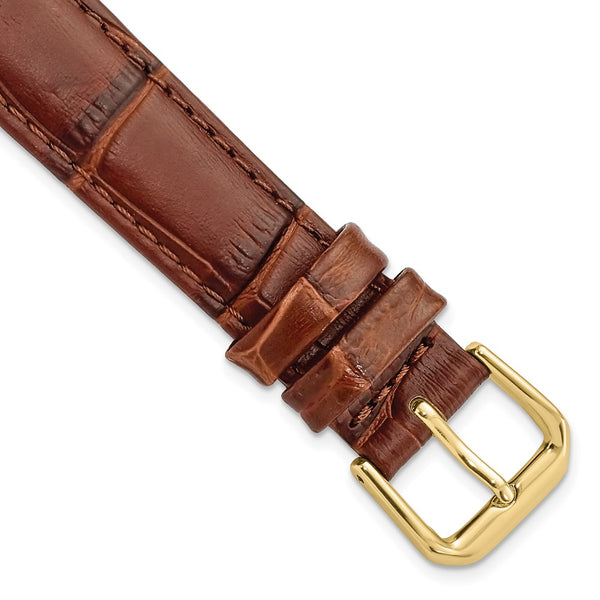 16mm Mahogany Brown Wild Alligator Gold-tone Buckle Watch Band