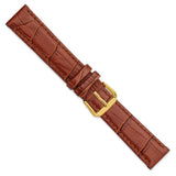 DeBeer 18mm Havana Brown Matte Wild Alligator Grain Leather with Gold-tone Buckle 7.5 inch Watch Band