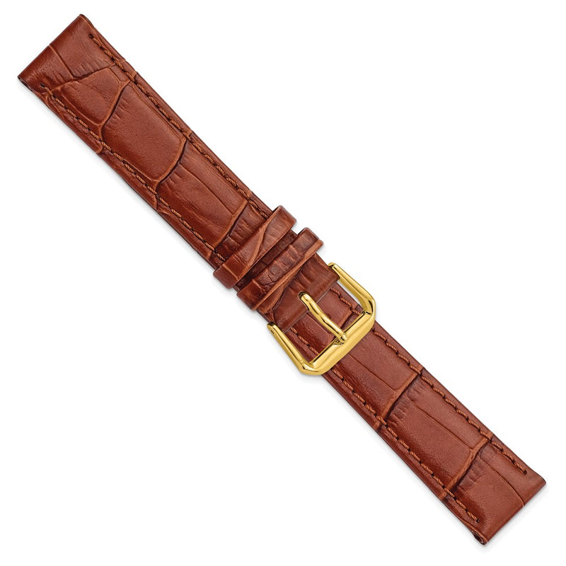 DeBeer 18mm Havana Brown Matte Wild Alligator Grain Leather with Gold-tone Buckle 7.5 inch Watch Band