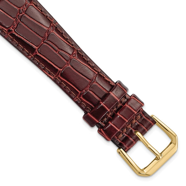 DeBeer 20mm Havana Brown Matte Wild Alligator Grain Leather with Gold-tone Buckle 7.5 inch Watch Band