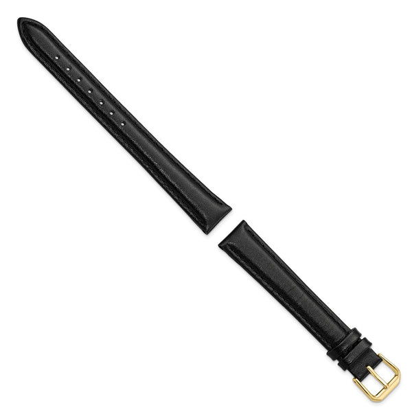 DeBeer 16mm Extra Long Black Smooth Leather with Gold-tone 9.5 inch Watch Band