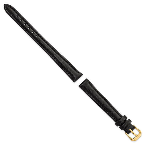 DeBeer 12mm Black Long Smooth Leather with Gold-tone Buckle 7.5 inch Watch Band