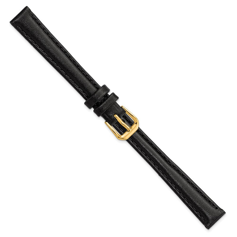 DeBeer 12mm Black Long Smooth Leather with Gold-tone Buckle 7.5 inch Watch Band