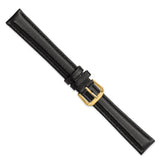 16mm Black Long Smooth Leather Gold-tone Buckle Watch Band