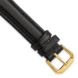 16mm Black Long Smooth Leather Gold-tone Buckle Watch Band