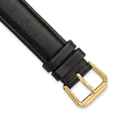 18mm Black Long Smooth Leather Gold-tone Buckle Watch Band