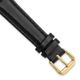 12mm Short Black Smooth Leather Gold-tone Buckle Watch Band