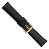 18mm Short Black Smooth Leather Gold-tone Buckle Watch Band