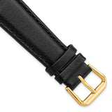 20mm Short Black Smooth Leather Gold-tone Buckle Watch Band