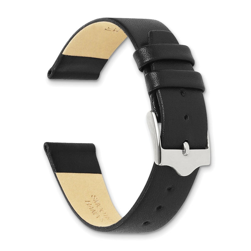 DeBeer 12mm Smooth Flat Black Leather with Silver-tone Buckle 6.75 inch Watch Band
