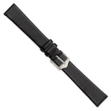 14mm Smooth Flat Black Leather Silver-tone Buckle Watch Band