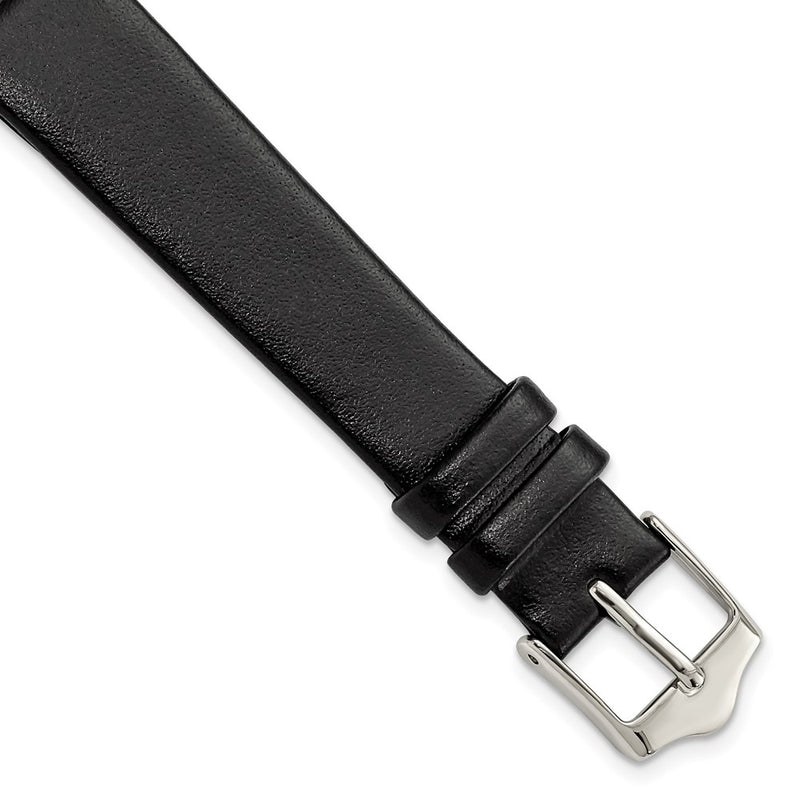 DeBeer 14mm Smooth Flat Black Leather with Silver-tone Buckle 6.75 inch Watch Band