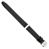 15mm Smooth Flat Black Leather Silver-tone Buckle Watch Band