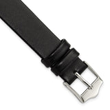 15mm Smooth Flat Black Leather Silver-tone Buckle Watch Band