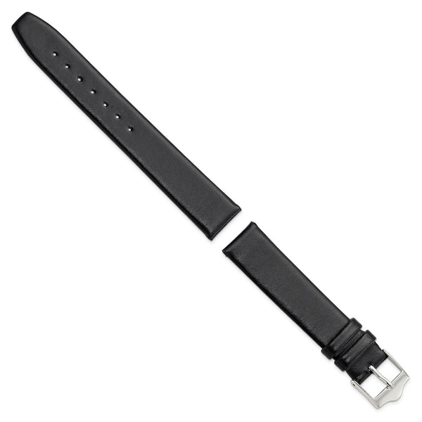 DeBeer 17mm Black Smooth Flat Leather with Silver-tone Buckle 7.5 inch Watch Band