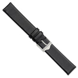 17mm Smooth Flat Black Leather Silver-tone Buckle Watch Band