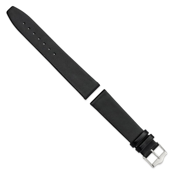 DeBeer 20mm Black Smooth Flat Leather with Silver-tone Buckle 7.75 inch Watch Band