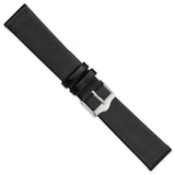 20mm Smooth Flat Black Leather Silver-tone Buckle Watch Band